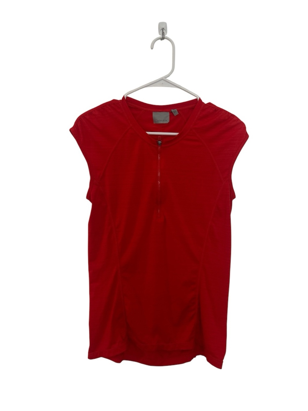Athleta Red Short-Sleeve Zip-Front Performance Top